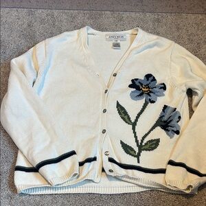Vintage Grandma Core White Floral Cardigan Sweater
